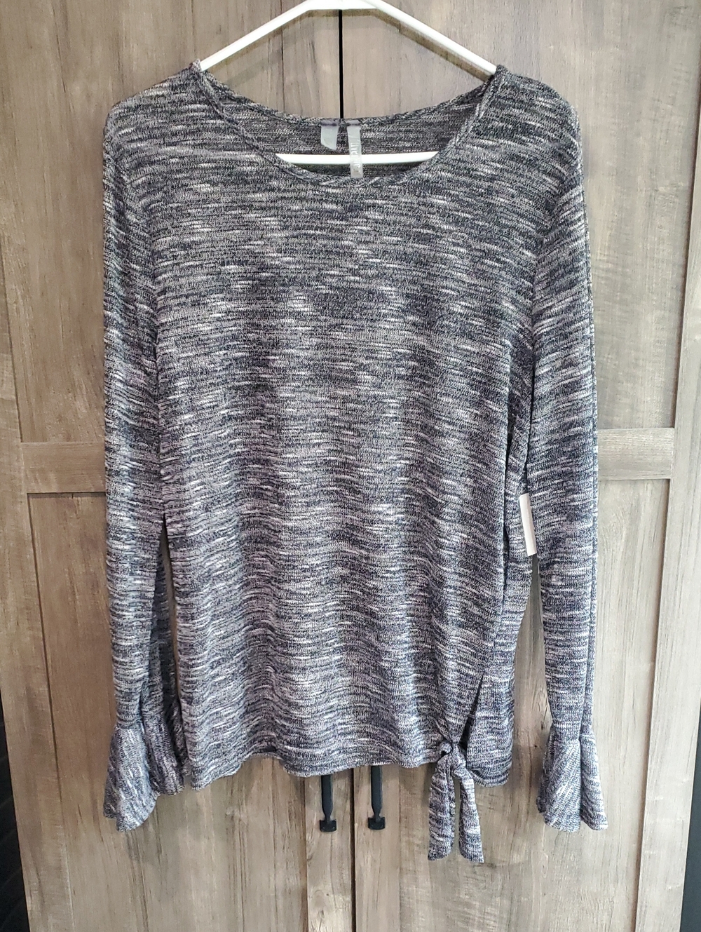 Marled Gray Long Sleeve Knit Top with Side Tie